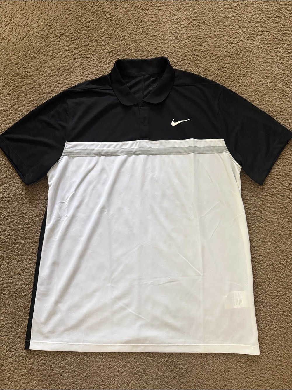 Nike Men's Black and White Horizontal Block Polo